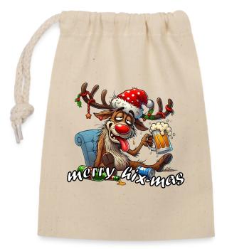 Merry Hix-Mas - Closable cotton gift bag (14x20cm) - nature - Front