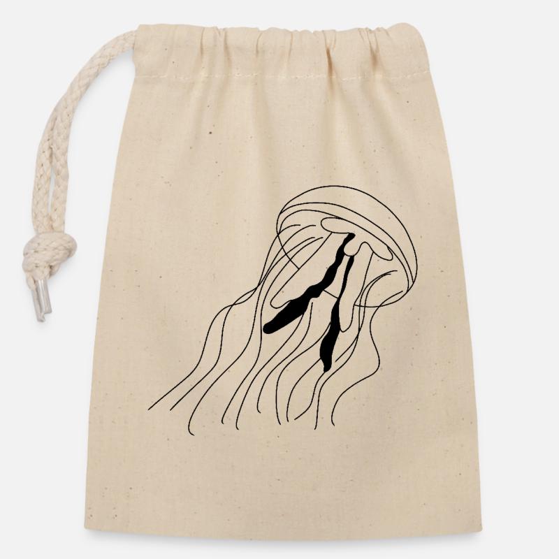 Méduse - graphique en noir et blanc - Sac cadeau en coton avec cordon (14 x 20 cm) - nature