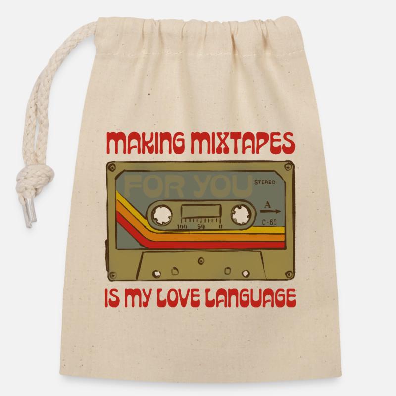 Les mixtapes sont ma langue d’amour - Sac cadeau en coton avec cordon (14 x 20 cm) - nature