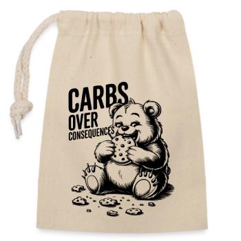Carbs Over Consequences Bear Illustration - Closable cotton gift bag (14x20cm) - nature - Front