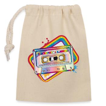 Retro Kassette – Buntes 80er-Jahre Design - Verschließbarer Geschenkbeutel aus Baumwolle (14x20cm) - Natur - Vorne