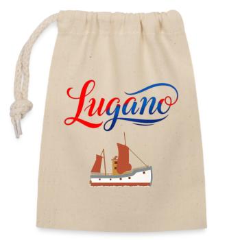Lugano T-Shirt für Segelfans - Verschließbarer Geschenkbeutel aus Baumwolle (14x20cm) - Natur - Vorne