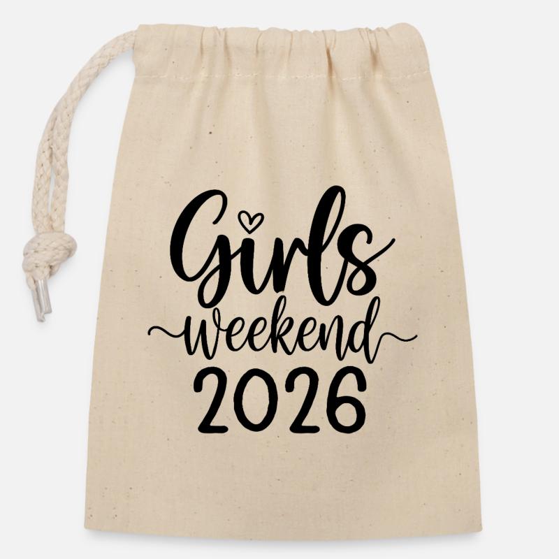 Lettrage du week-end des filles 2026 - Sac cadeau en coton avec cordon (14 x 20 cm) - nature