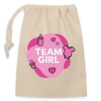 Conception de la douche de bébé de l’équipe de fille - Sac cadeau en coton avec cordon (14 x 20 cm) - nature - Devant