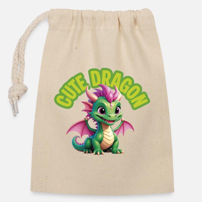 Dragon mignon - Sac cadeau en coton avec cordon (14 x 20 cm) - nature