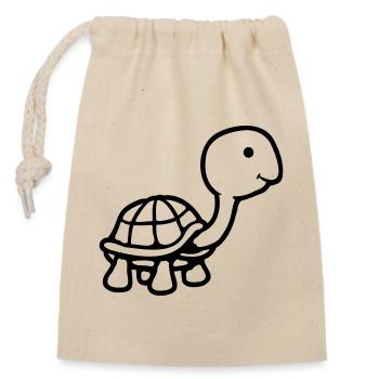 Turtle long neck smiling happy funny - Closable cotton gift bag (14x20cm) - nature - Front