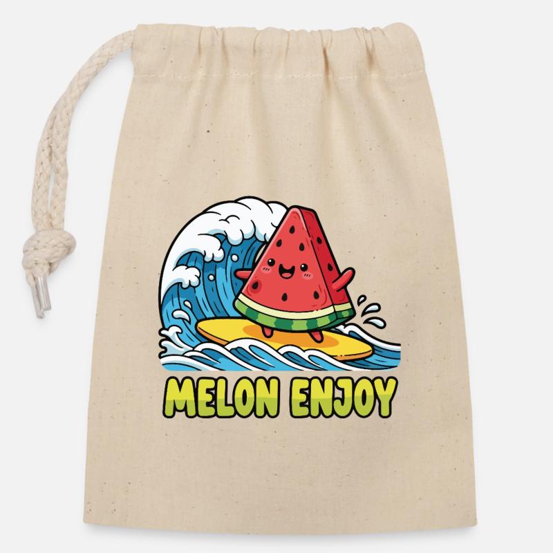 Surfing Watermelon - Closable cotton gift bag (14x20cm) - nature