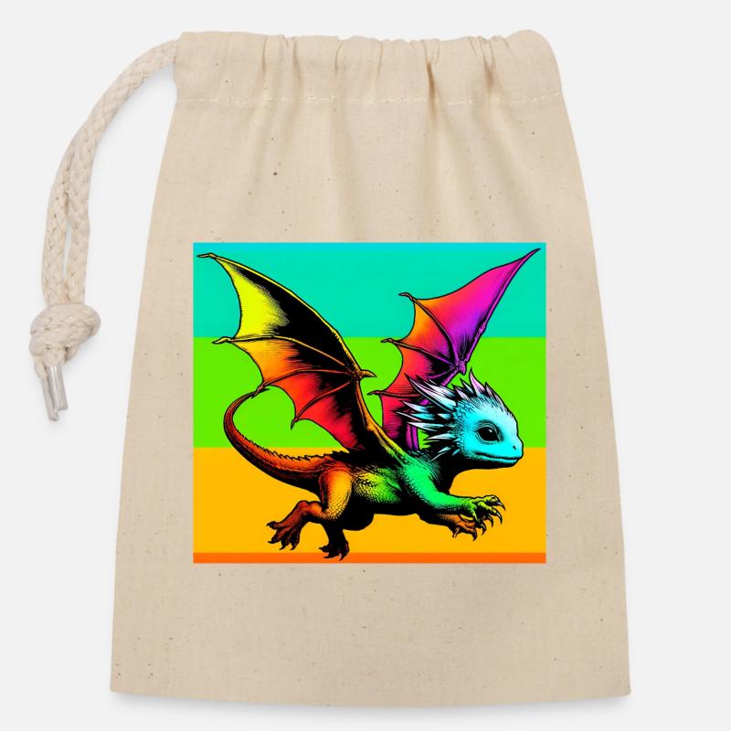 Drache - Verschließbarer Geschenkbeutel aus Baumwolle (14x20cm) - Natur