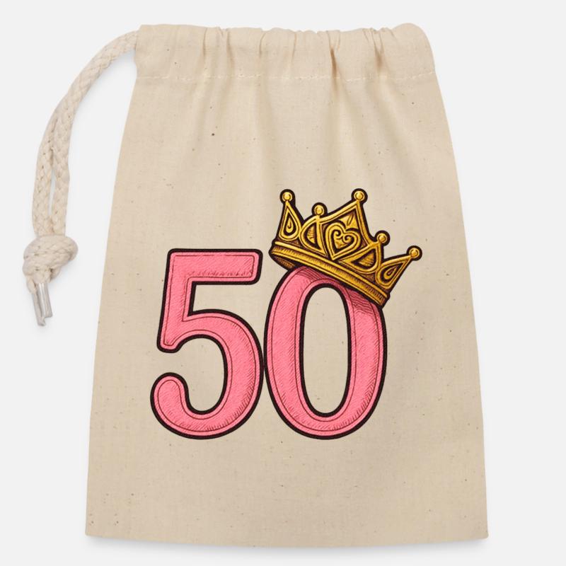50. Geburtstag Frau Gold Krone Geschenkidee - Verschließbarer Geschenkbeutel aus Baumwolle (14x20cm) - Natur