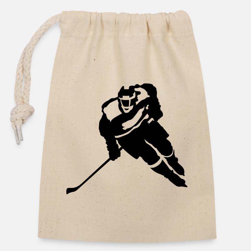 Eishockey - Verschließbarer Geschenkbeutel aus Baumwolle (14x20cm) - Natur