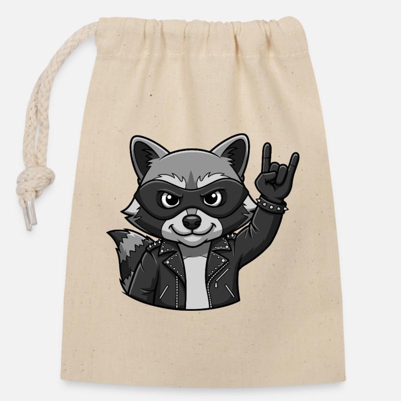 Rocker Waschbär mit Rock On Geste - Verschließbarer Geschenkbeutel aus Baumwolle (14x20cm) - Natur
