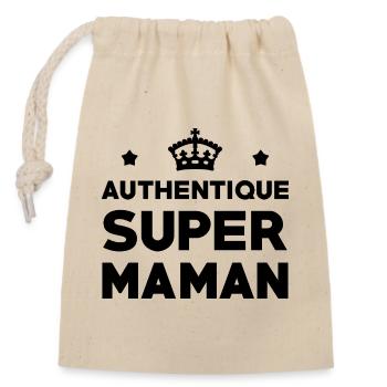 Authentic Super Mom - Mother's Day - Closable cotton gift bag (14x20cm) - nature - Front