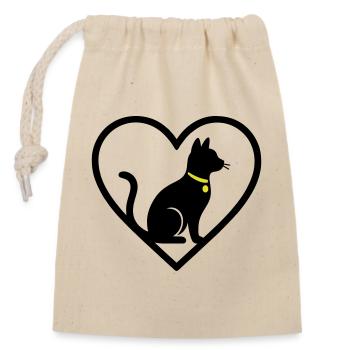 Cat Heart Silhouette Cute Pet Lover - Closable cotton gift bag (14x20cm) - nature - Front