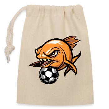 Piranha mit Ball - Verschließbarer Geschenkbeutel aus Baumwolle (14x20cm) - Natur - Vorne