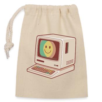 Retro Computer Smile Pastellgrün Gelb Rot - Verschließbarer Geschenkbeutel aus Baumwolle (14x20cm) - Natur - Vorne