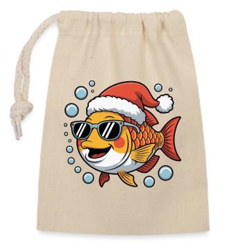 Poisson de Noël avec des lunettes de soleil - Sac cadeau en coton avec cordon (14 x 20 cm) - nature - Devant