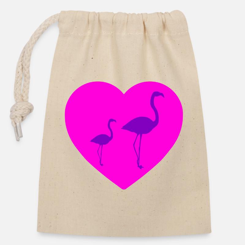 Flamingos - Verschließbarer Geschenkbeutel aus Baumwolle (14x20cm) - Natur
