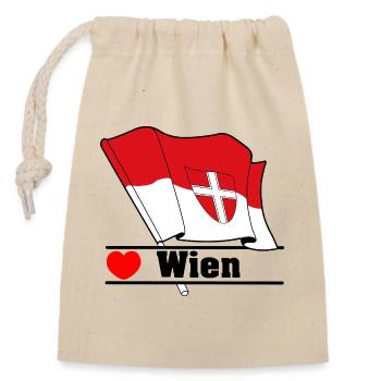 Wiener Flagge mit Herz - Verschließbarer Geschenkbeutel aus Baumwolle (14x20cm) - Natur - Vorne