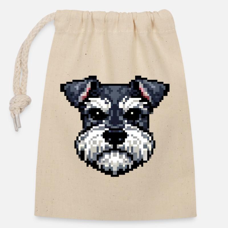 Portrait de Schnauzer de Pixel Dogs dans un style rétro - Sac cadeau en coton avec cordon (14 x 20 cm) - nature