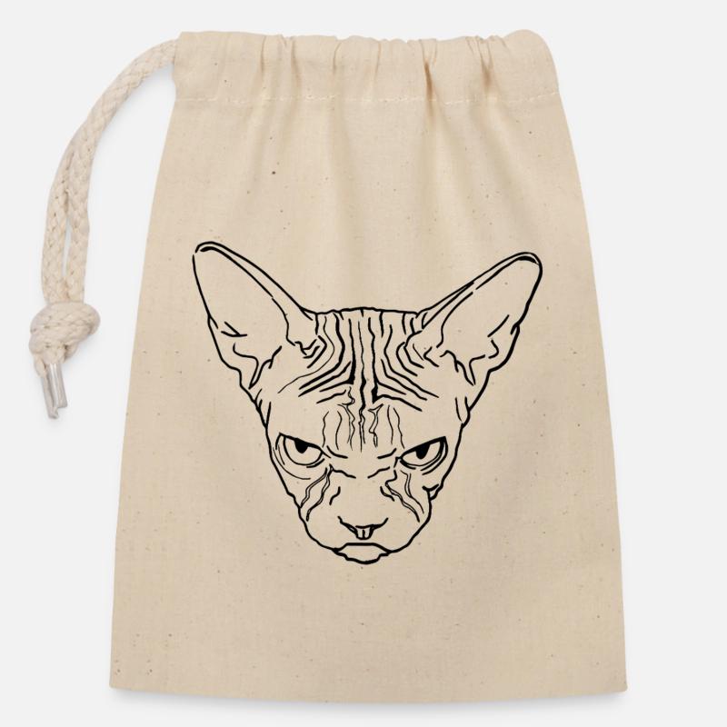 Tête de sphinx - Sac cadeau en coton avec cordon (14 x 20 cm) - nature