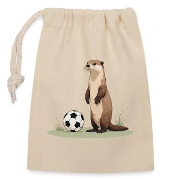 Loutre avec ballon de foot - Sac cadeau en coton avec cordon (14 x 20 cm) - nature - Devant