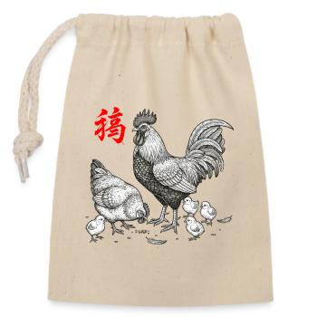 Élevage de poulets asiatiques - Sac cadeau en coton avec cordon (14 x 20 cm) - nature - Devant