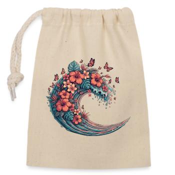 Moon wave with tropical flowers - Closable cotton gift bag (14x20cm) - nature - Front