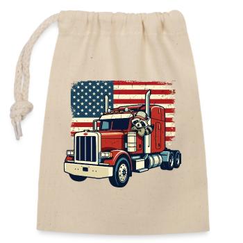 Trucker Camionneur Camion Américain Raton laveur - Sac cadeau en coton avec cordon (14 x 20 cm) - nature - Devant
