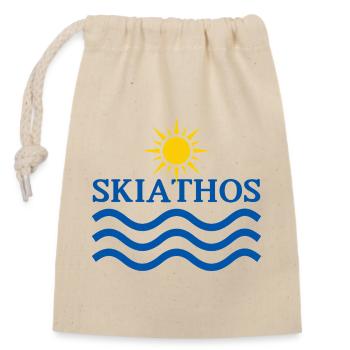 Sonnen- und Meeresemblem von Skiathos - Verschließbarer Geschenkbeutel aus Baumwolle (14x20cm) - Natur - Vorne