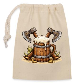 Bierfass mit Äxten Wikinger - Verschließbarer Geschenkbeutel aus Baumwolle (14x20cm) - Natur - Vorne