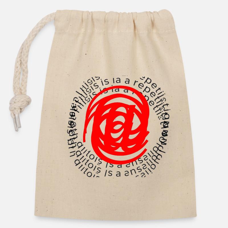 Rote Spirale in kreisförmiger Schrift - Verschließbarer Geschenkbeutel aus Baumwolle (14x20cm) - Natur