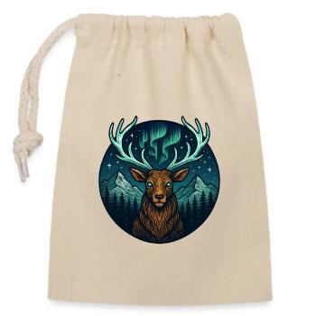 Cerf de la forêt nocturne avec bois de lumière boréale - Sac cadeau en coton avec cordon (14 x 20 cm) - nature - Devant
