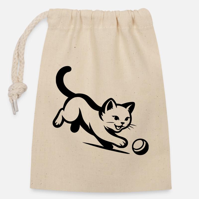 Chat - Sac cadeau en coton avec cordon (14 x 20 cm) - nature