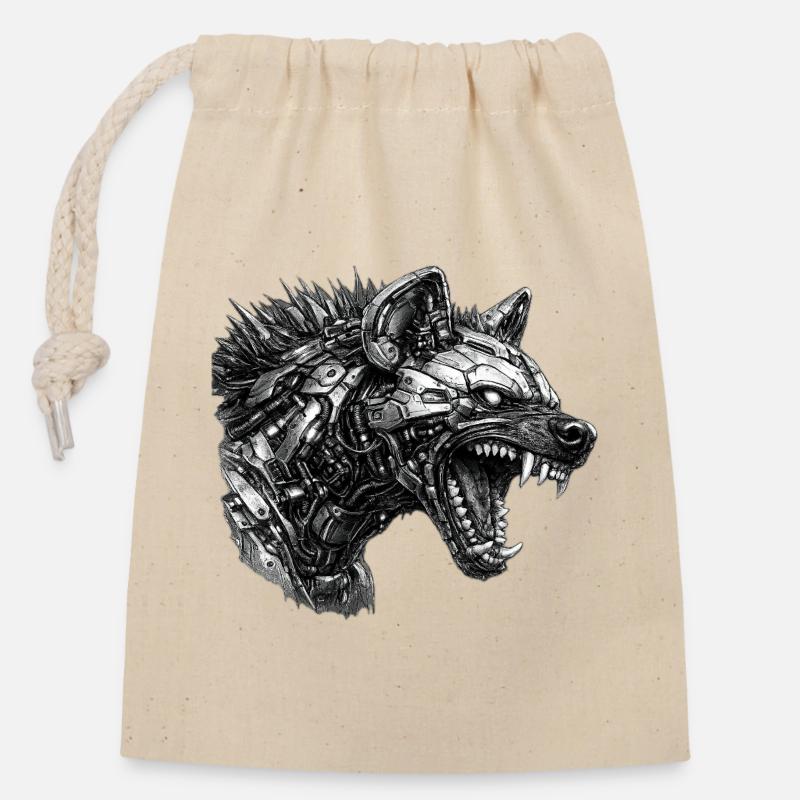Cyberhyaena Machine - Sac cadeau en coton avec cordon (14 x 20 cm) - nature