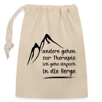 Ich gehe nicht zur Therapie ich gehe in die Berge - Verschließbarer Geschenkbeutel aus Baumwolle (14x20cm) - Natur - Vorne