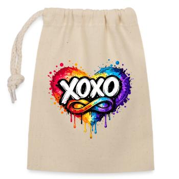 XOXO Love in the color heart pour la Saint-Valentin - Sac cadeau en coton avec cordon (14 x 20 cm) - nature - Devant