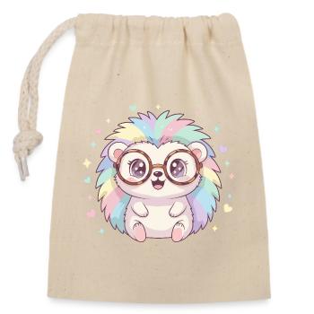 Rainbow hedgehog with glasses - Closable cotton gift bag (14x20cm) - nature - Front