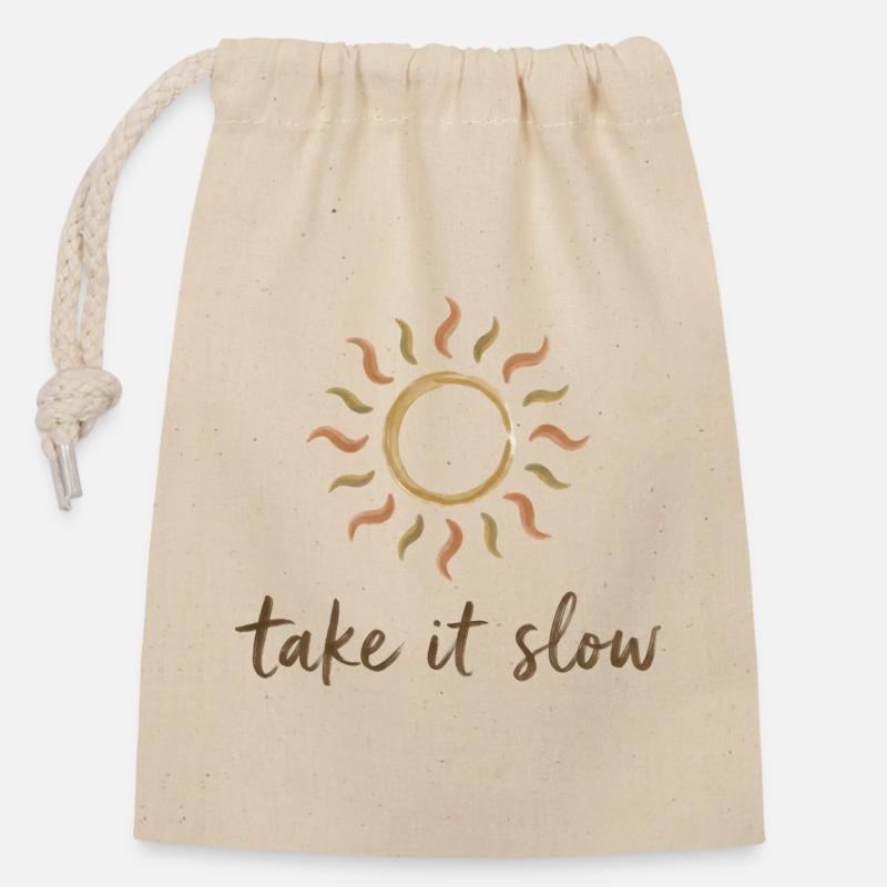 Take It Slow Sun Logo - Closable cotton gift bag (14x20cm) - nature