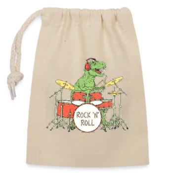 Dino Drummer RocknRoll Illustration - Closable cotton gift bag (14x20cm) - nature - Front
