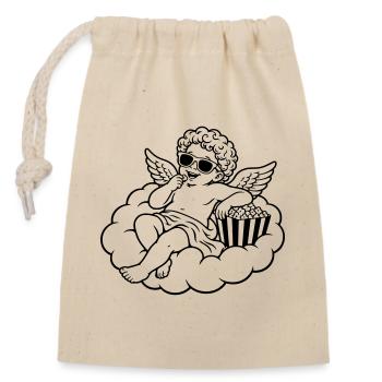 Cherub chillt mit Popcorn auf Wolke - Verschließbarer Geschenkbeutel aus Baumwolle (14x20cm) - Natur - Vorne