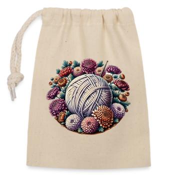 Floral Yarn Ball with Blooms - Closable cotton gift bag (14x20cm) - nature - Front