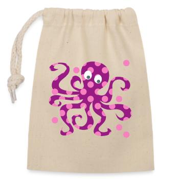 Oktopus Dots Punkte Tintenfisch pink Kinderzimmer - Verschließbarer Geschenkbeutel aus Baumwolle (14x20cm) - Natur - Vorne
