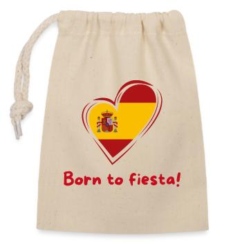 Spanien Herz Flagge Born to Fiesta - Verschließbarer Geschenkbeutel aus Baumwolle (14x20cm) - Natur - Vorne