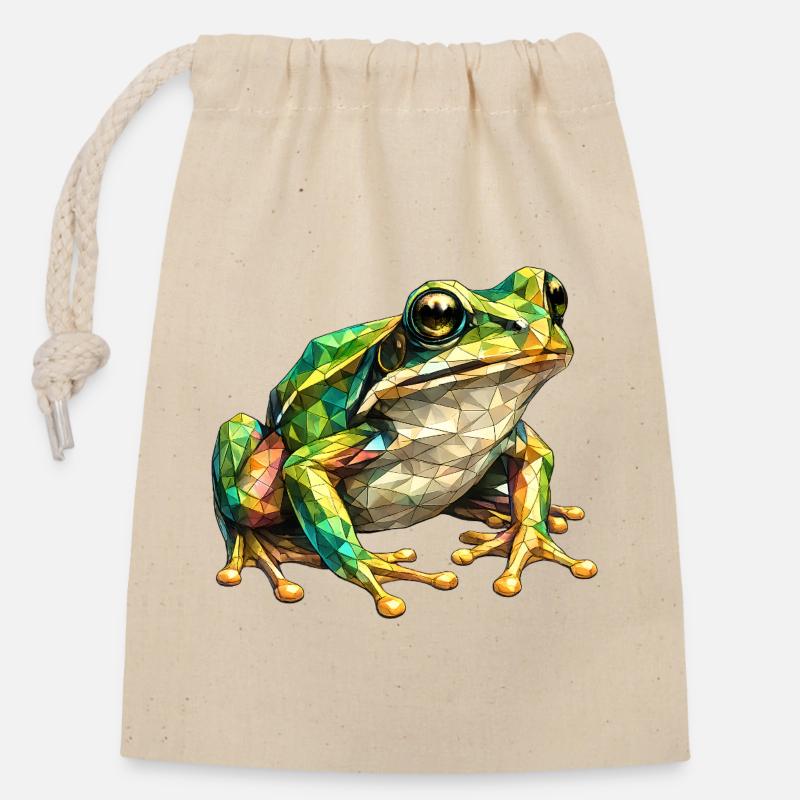 Geometric Frog Mosaic - Closable cotton gift bag (14x20cm) - nature