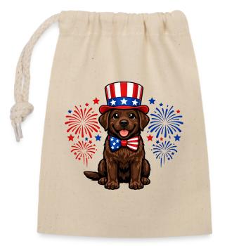 Brauner Labrador Patriot Hund Independence Day USA - Verschließbarer Geschenkbeutel aus Baumwolle (14x20cm) - Natur - Vorne