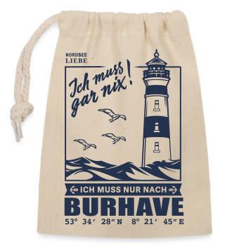 Burhave, Urlaub Nordsee Camping Leuchtturm Strand - Verschließbarer Geschenkbeutel aus Baumwolle (14x20cm) - Natur - Vorne