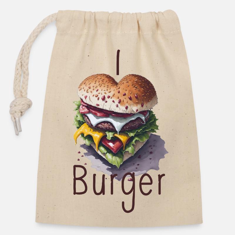 ich liebe Burger - Verschließbarer Geschenkbeutel aus Baumwolle (14x20cm) - Natur