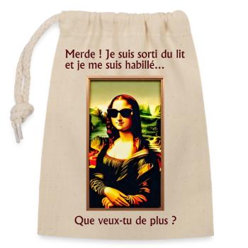 Mona Lisa - Verschließbarer Geschenkbeutel aus Baumwolle (14x20cm) - Natur - Vorne