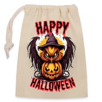 Hibou d’Halloween effrayant avec citrouille - Sac cadeau en coton avec cordon (14 x 20 cm) - nature - Devant