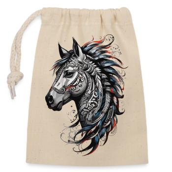 Horse Head Majestic Tribal Horse Tattoo - Closable cotton gift bag (14x20cm) - nature - Front